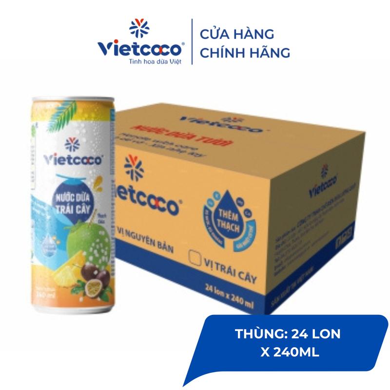 [TẶNG BÌNH NƯỚC VIETCOCO] [THÙNG 24 LON] Nước dừa tươi Vietcoco 240ml vị trái cây