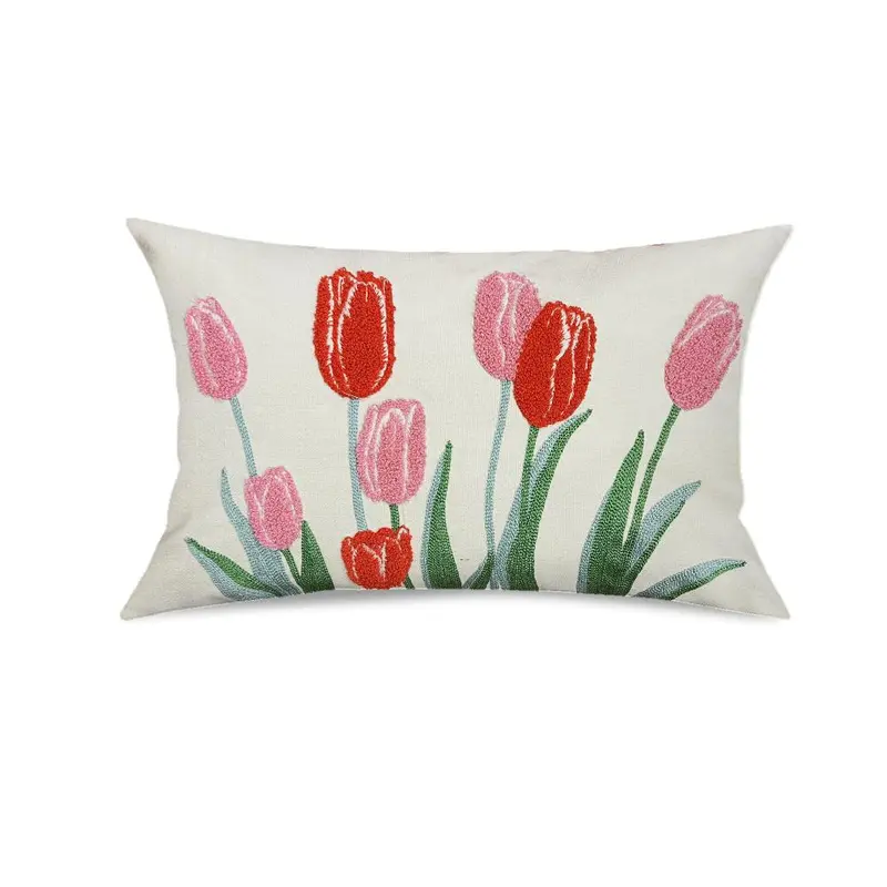 Tulip Pattern Cushion Cover, 1 Count Square Throw Pillow Cover without Filler, Household Decoration Supplies for Home Living Room Bedroom 7
