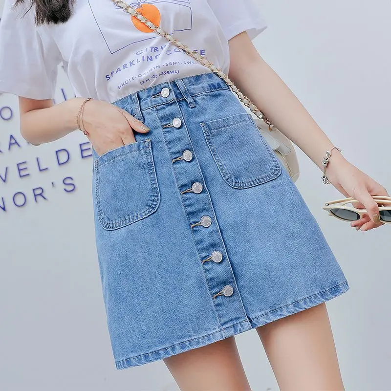 Denim skirt half skirt 2024 summer new Korean version slim high waist a-line student short skirt ins super hot