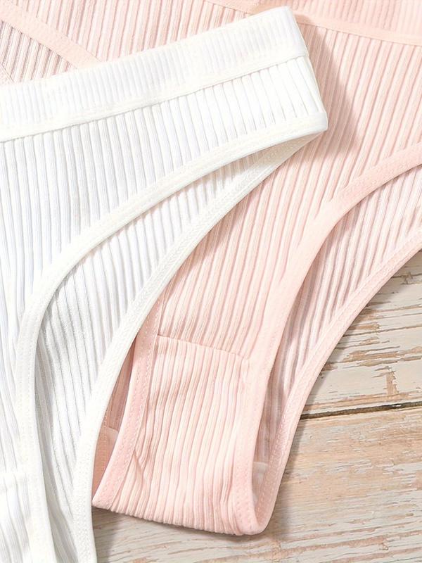 Women's 7pcs Solid Ribbed Drop Waist Knicker, Soft Casual Comfort Breathable Panties for Lady Daily Wear, Basic Minimalist Womenswear Underwear for All Seasons 2