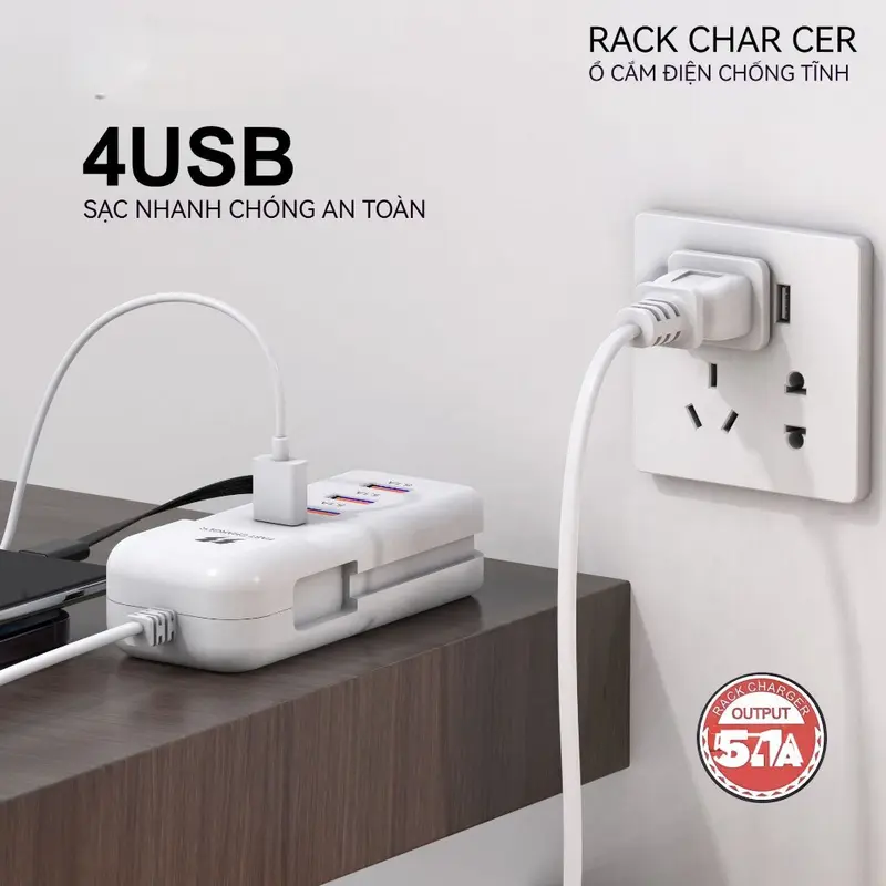 Ổ cắm sạc điện thoại  2 cổng sạc  PD + 2 cổng usb 3