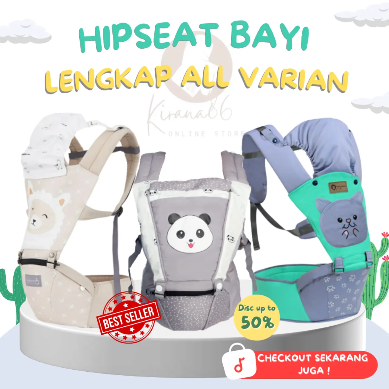 HIPSEAT Bayi Lengkap Omiland FLOWER Snobby Cintaka SCOTS SLOTH OB 15151-15152 Gendongan bayi 6 Posisi RZ133 Abu Biru