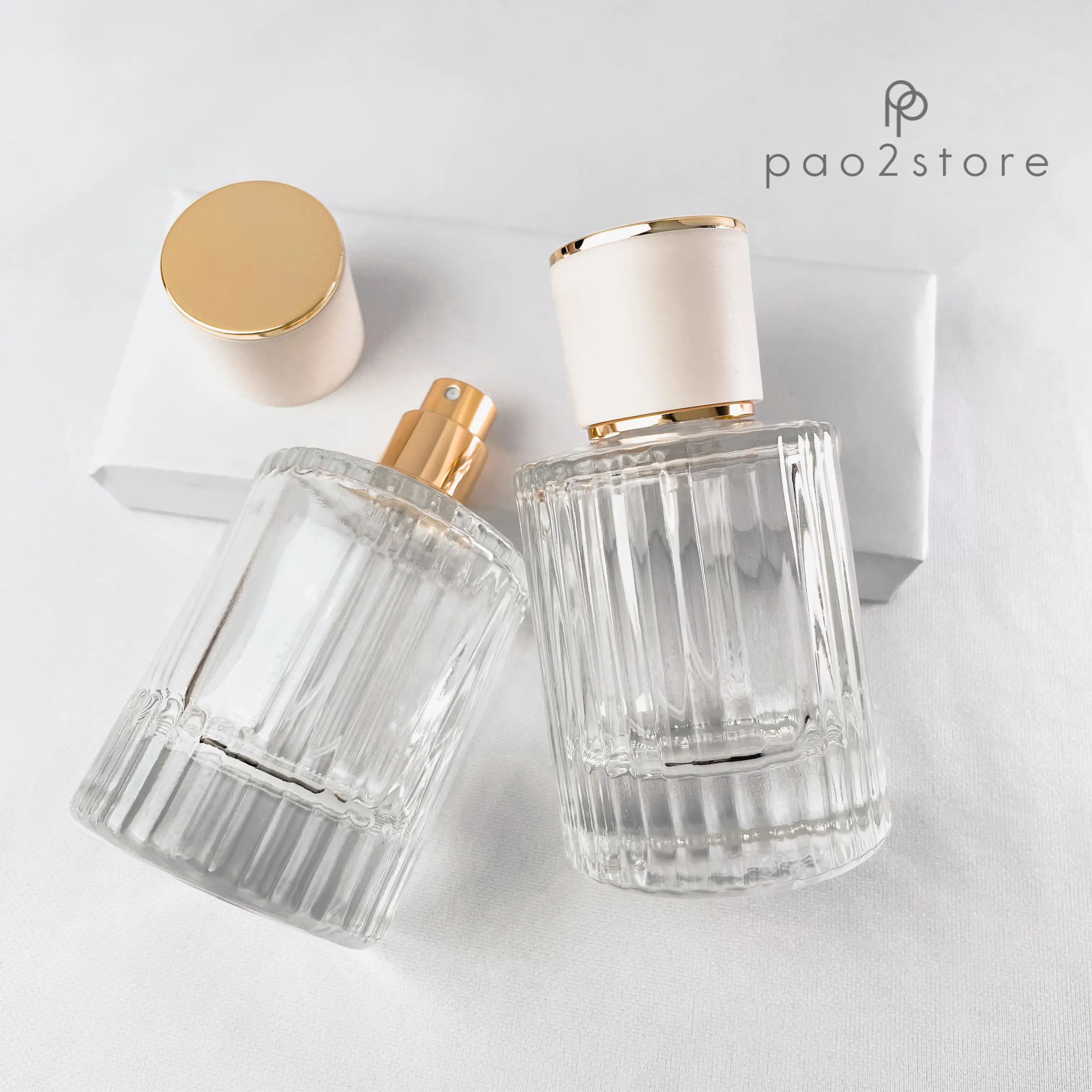Botol Parfum Spray Kaca Tebal MODEL SALUR/ GARIS Isi Ulang Perfume Travel Size - CHL Black/ White Gold