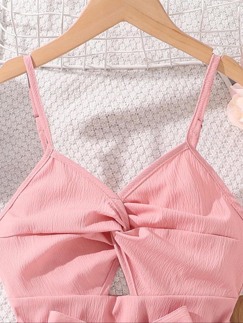 Product Introduction of Girl's Solid Belted Cami Romper, Casual Sleeveless Romper for Summer, Kids Clothes for Daily Wear 3