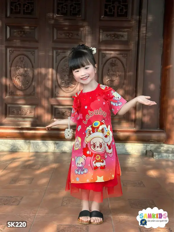 SAMKIDS - SET Áo Dài TẾT CÁCH TÂN CHO Bé Gái  - HỌA TIẾT DỄ THƯƠNG 3