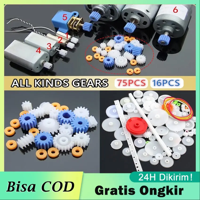 【Dikirim dlm 24jam】 75Pcs/Set Roda Gigi Plastik DIY Robot Arduino ...