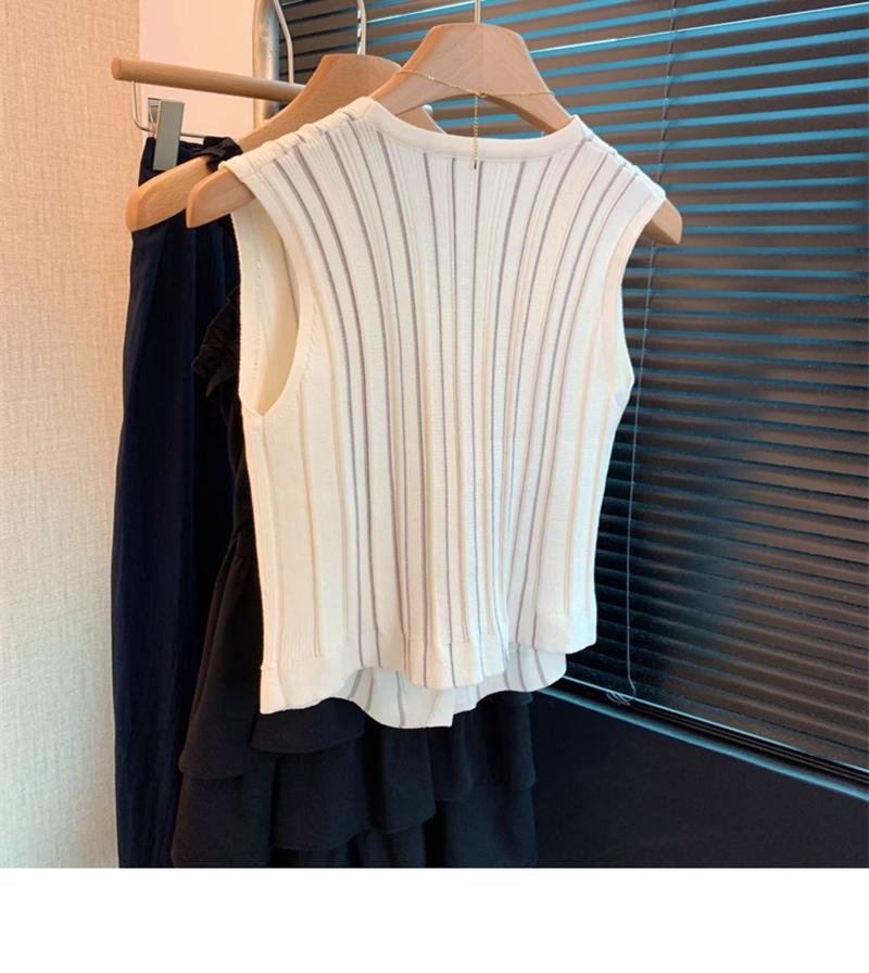 Product Introduction of Vintage V-neck sleeveless knitted cardigan women's summer thin vest vest simple fashion single-breasted versatile on clothes 6