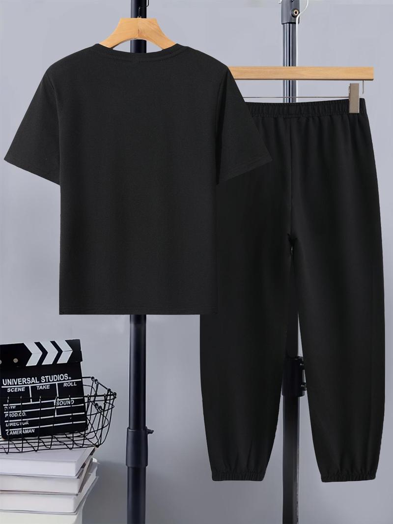 Product Introduction of Two-Piece Set Boy's  Skeleton Print Tee & Elastic Waist Pants Set, Casual Short Sleeve Round Neck T-shirt & Pocket Trousers, Kids Summer Clothes 5