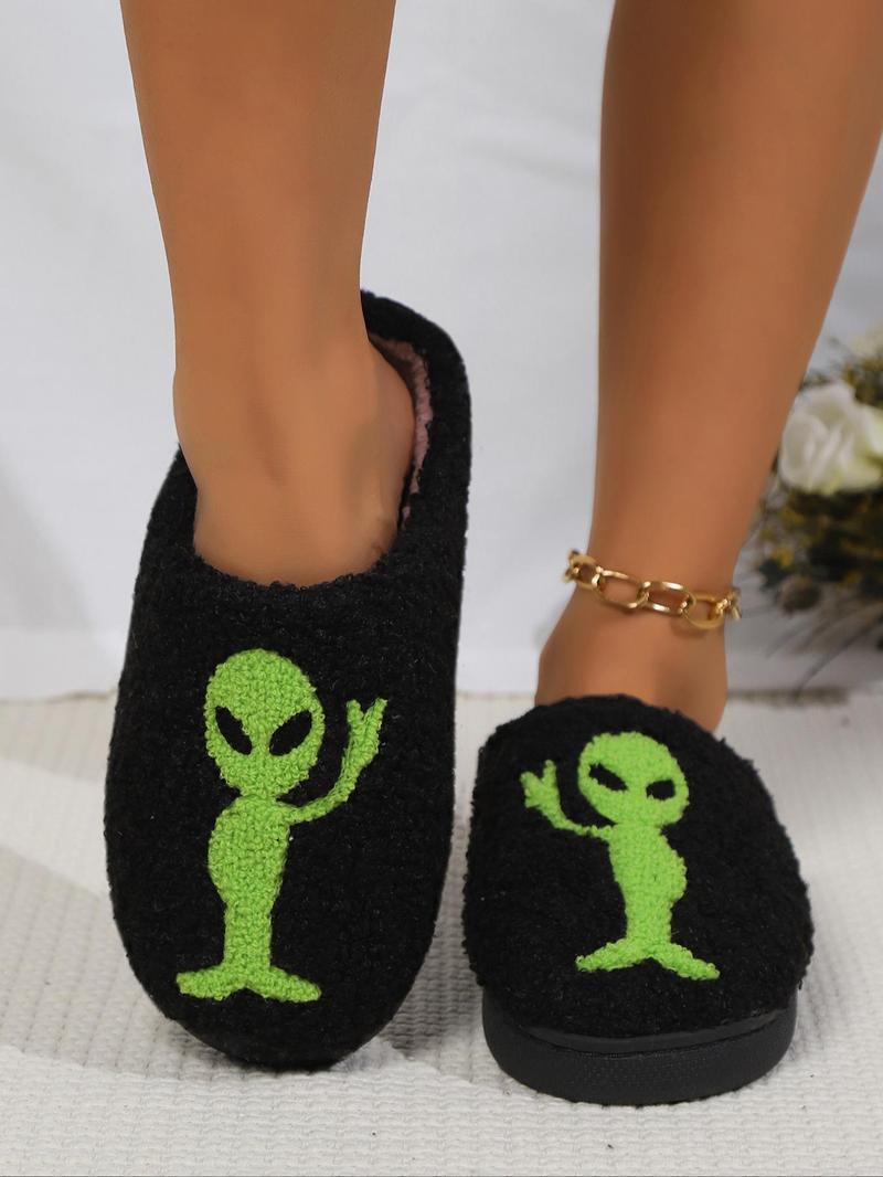 Product Introduction of Women's Cute Cartoon Alien Pattern Plush Slippers, 1 Pair Casual Soft Comfortable Home Slippers, Warm Slippers for Indoor & Outdoor Use for All Seasons 16