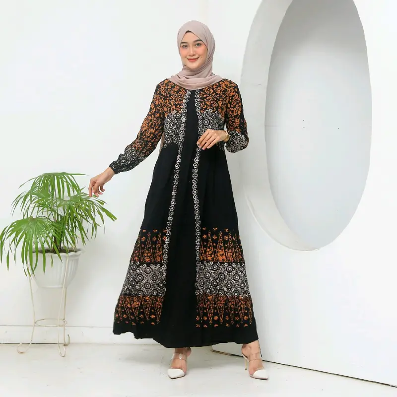 Panda jaya gamis twill ori premium  Wanita  Muslim   Panjang encim Daun pare Dress Rayon Katun 3