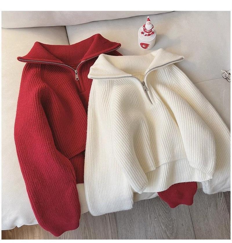Product Introduction of Áo Len Lười Áo Trên, Dệt Kim Dày, Dáng Rộng Vừa Vặn, Dây Kéo Cài Cửa, Ve Áo, Thiết Kế Đẹp Mừng Sức, Dành Cho Nữ, Hàng Mới Về Thu Đông 2024 Top Women 5