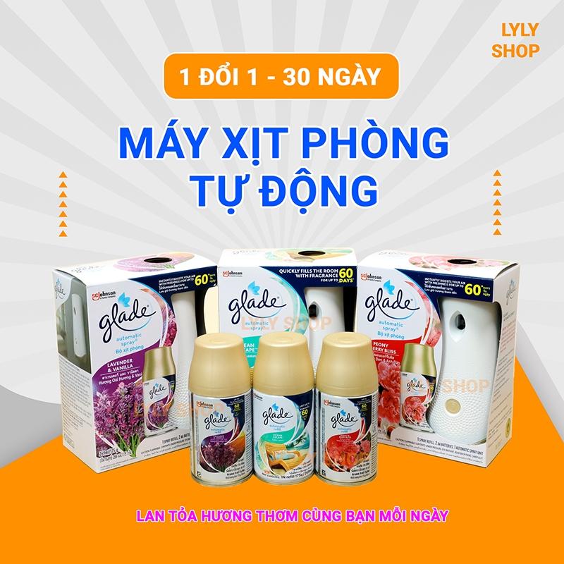 Máy xịt thơm phòng tự động GLADE Thái Lan khử mùi phòng tắm phòng vệ sinh. Lõi tinh dầu 269ml x it