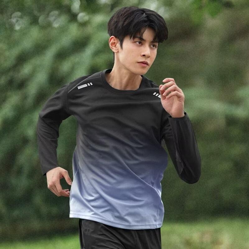 Product Introduction of 2025 Summer Men's Sports Long Sleeve Tshirts Quick-dry Breathable Gym T-shirt&shorts Running Fitness Training Running Tops Green\ Light Grey\ Blue\ Red 1