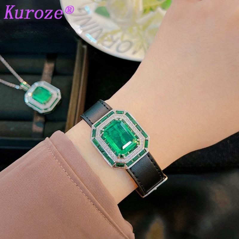 Kuroze Luxury Emerald Pendant Necklace with Cotton Green Crystal Unique Green Diamond Wristband Bracelet 4