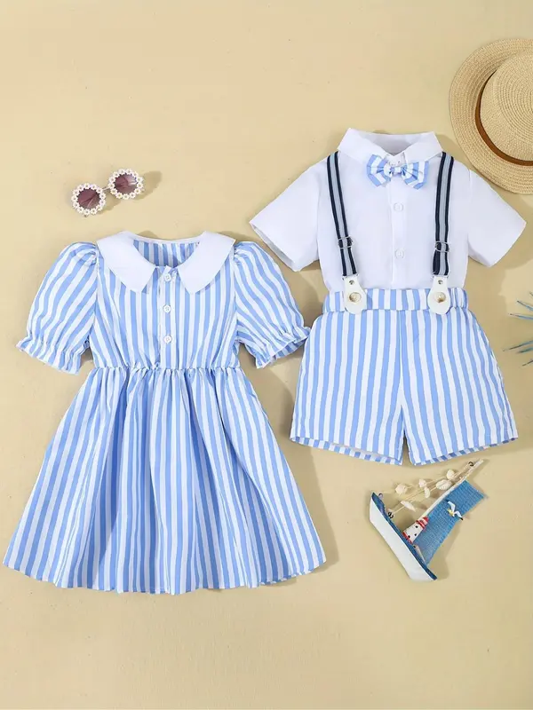 Girl's Striped Print Dress, Casual Short Sleeve Dress for Summer, Kids Clothes for Daily Wear 2