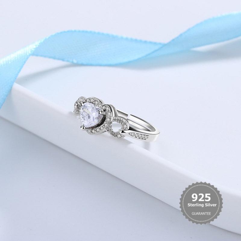 Product Introduction of S925 Silver Heart-Shaped Diamond Ring Opening Bilateral Diamond Ring 14