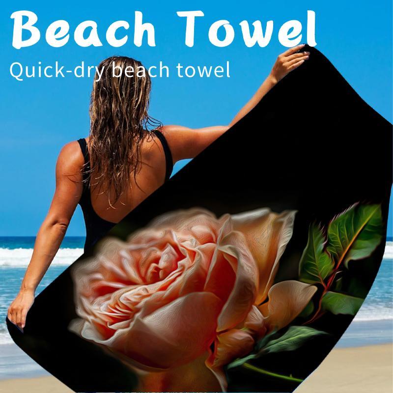 Floral Pattern Beach Towel, Quick Drying Beach Towel, Soft Absorbent Towel for Home Beach Vacation, Beach Accessories, Gift for Friend, Flower 8