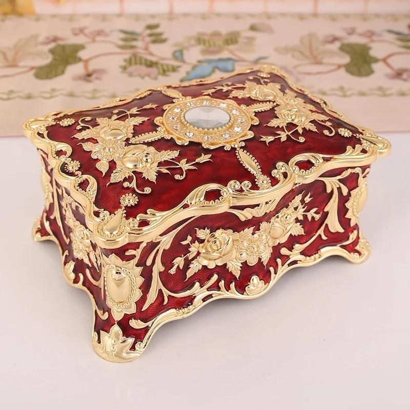Product Introduction of European retro jewelry box metal enamel color creative ring necklace earrings storage box knot marriage gift 17