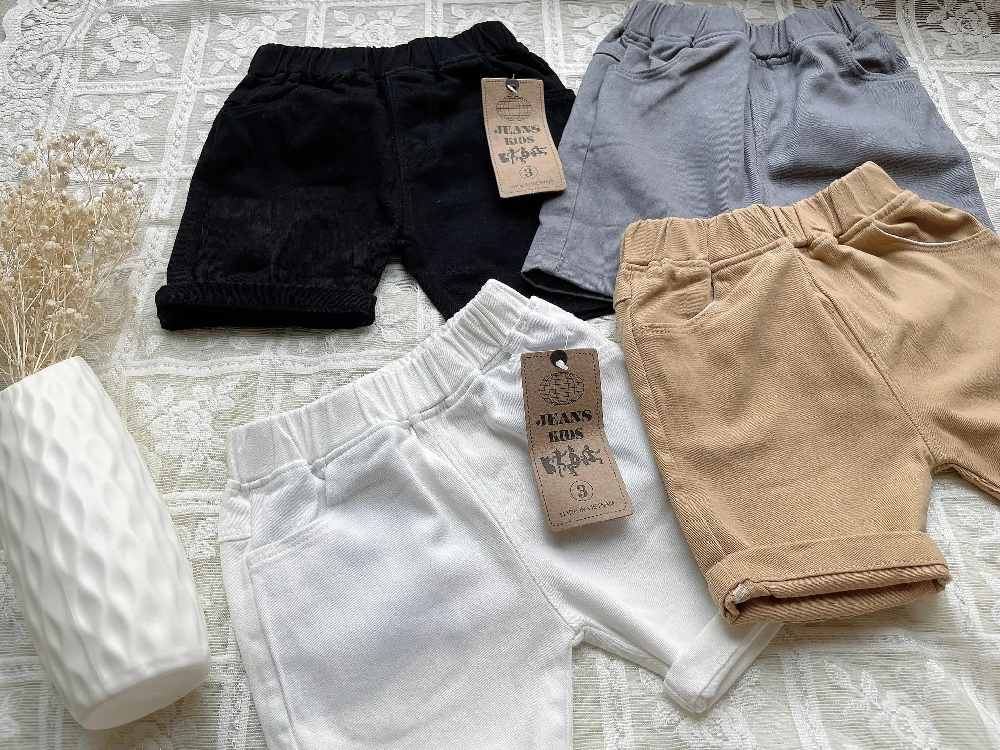 Quần Ngắn Vải Kaki Có Túi Trơn Không Rách Cho Bé Trai Bé Gái, Quần Đùi