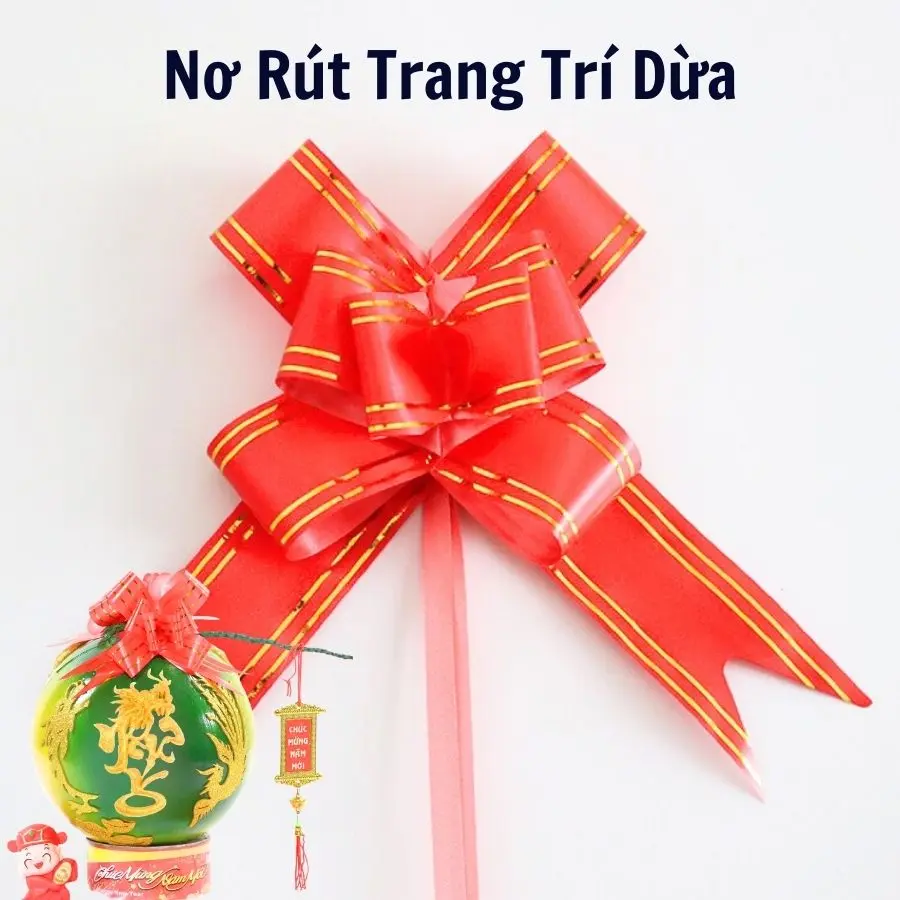 [27] Nơ rút đỏ trang trí Dừa, Dưa Hấu chưng Tết