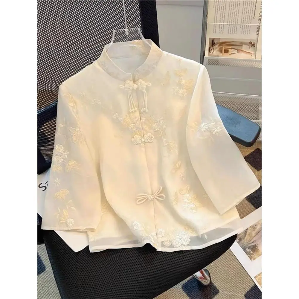 D71560# Womens Tops Embroidery Short Sleeve Improved Cheongsam Elegant Summer New Arrival Tops For Women