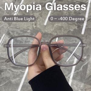 แว่นตาสั้น, รูปหลายเหลี่ยมป้องกันแสงสีฟ้า, เสร็จสิ้น, ขนาดใหญ่, เหมาะสำหรับชายและหญิง, แว่นตาสายตาสั้น