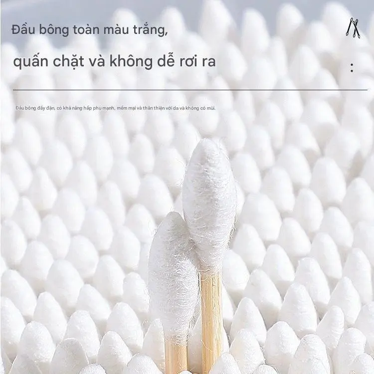 Gói 100 TăBông  Ngoáy Tai Hai Đầu Cán Gỗ Tự Nhiên,  An Toàn Sức Khỏe, Thân Thiệnôi Trường. 1