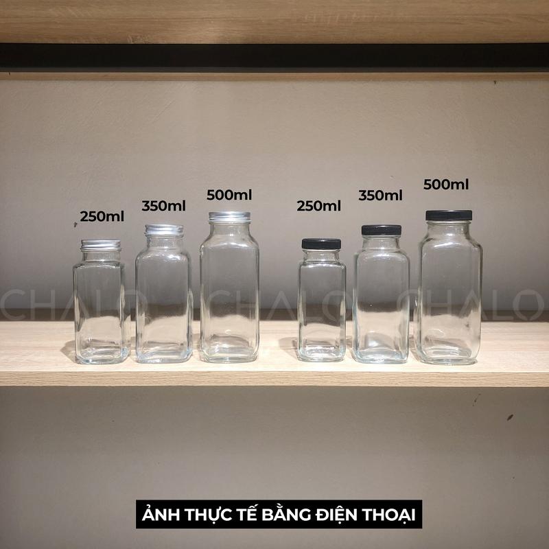 Chai thủy tinh vuông nắp nhựa & nhôm 250 - 350ml - 500ml (Chiếc lẻ, Chai trơn, không in hình) 5