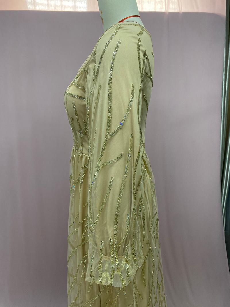 Product Introduction of 2025 new gold heavy industry beads luxury evening dress sexy Cosmopolitan Queen long dress yq7109 13
