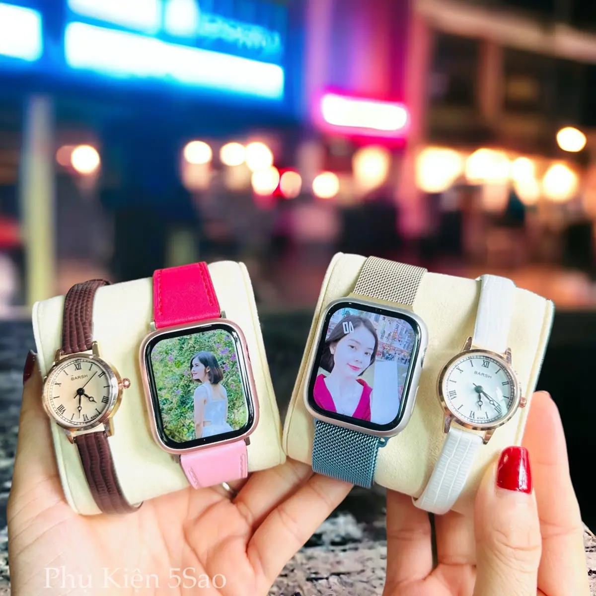 [Bản Giới hạn] Đồng hồ S9.mini Viền Nhám thay 5 Ảnh nền tặng Vòng tay(Bộ 3dây+dánmàn+củsạc) Size38-41cho nữ nghe gọi nhận tin nhắn Bluetooth úp tay tắt màn, kim chờ AOD,Lắc tay nhận cuộc gọi