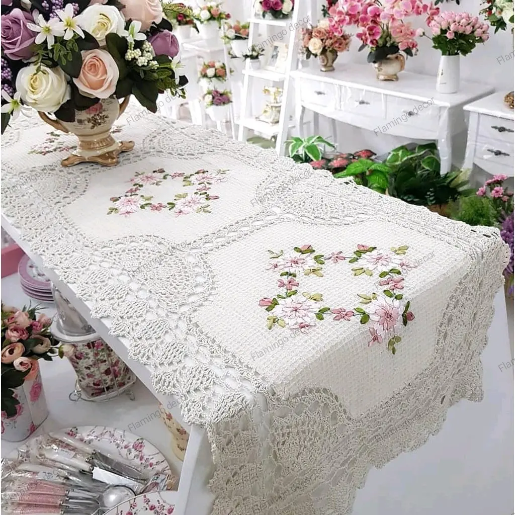 Taplak tamu rajut sulam pita original import 50X100 cm