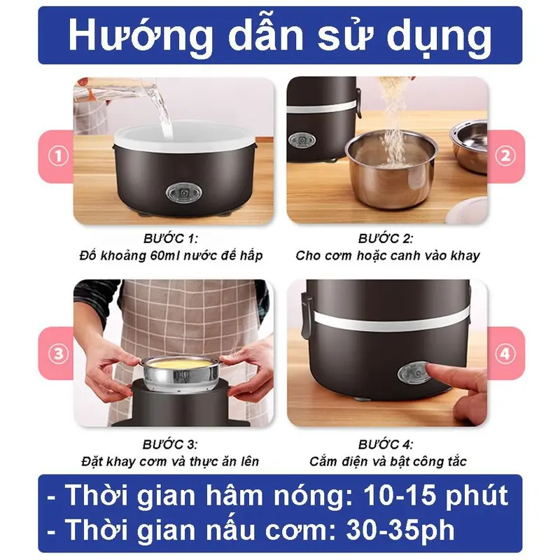 Cặp lồng hộp cơm giữ nhiệt 3 tầng inox, có lõi cắm điện hâm nóng thức ăn - Chính hãng miDoctor 6