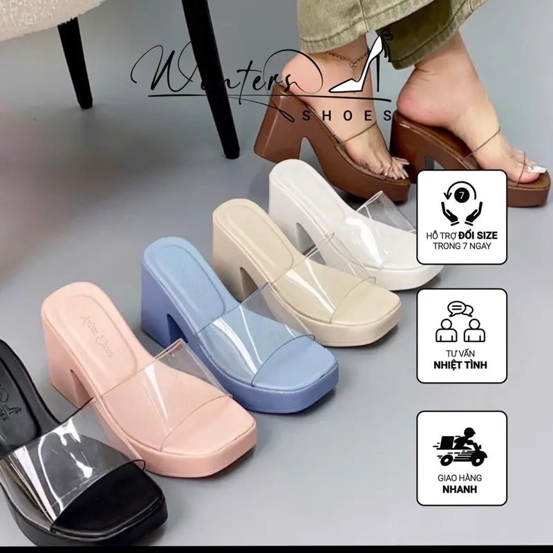 Dép xuồng gót đúp (PU2 Mica 8cm) xinh xắn thời trang Nhung Nữ 0