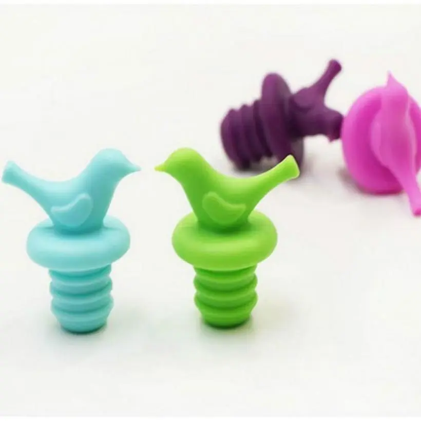 1PC Random Color Bird Design Silicone Wine Stopper Bottle Caps  Bottle Stopper Bottle Caps Wine Stopper Family Bar Preservation Tools Silicone Creative Bird Design Safe And Healthy LB 274