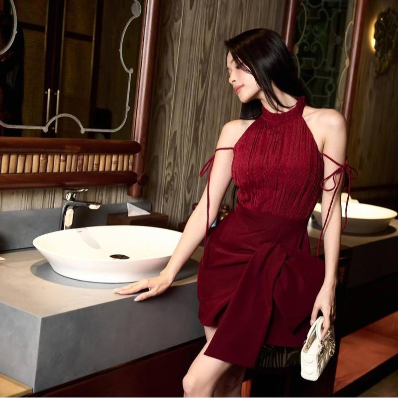 Đầm Yếm Tafta Phối Tơ Nàng Thơ Đầm Váy Thiết Kế Thanh Lịch Đầm Váy Đi Date Hẹn Hò KC1505