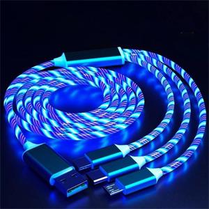 3-in-1充電ケーブル、発光LEDライト充電ケーブル、耐久性のあるデータケーブル、iPhone AndroidタイプC携帯電話用の電話アクセサリー