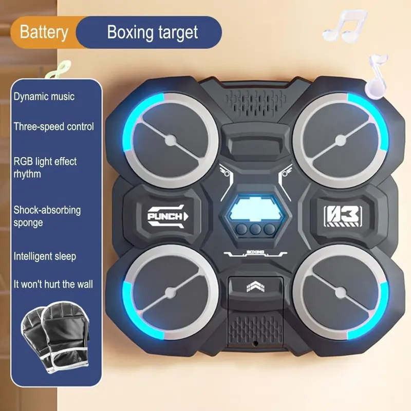 Máy Đấm Bốc Âm Nhạc Thông Minh Thể Thao Đấm Bốc, Thiết Kế Hộp Đựng Mới, Có Bluetooth, Đệm Đấm Bốc, Túi Cát Có Đèn LED Nhanh Nhẹn, Tập Thể Dục Thể Hình, Tập Luyện Phản Ứng, Mục Tiêu Treo Tường Đấm Bốc, Thích Hợp Sử Dụng Tại Nhà 3