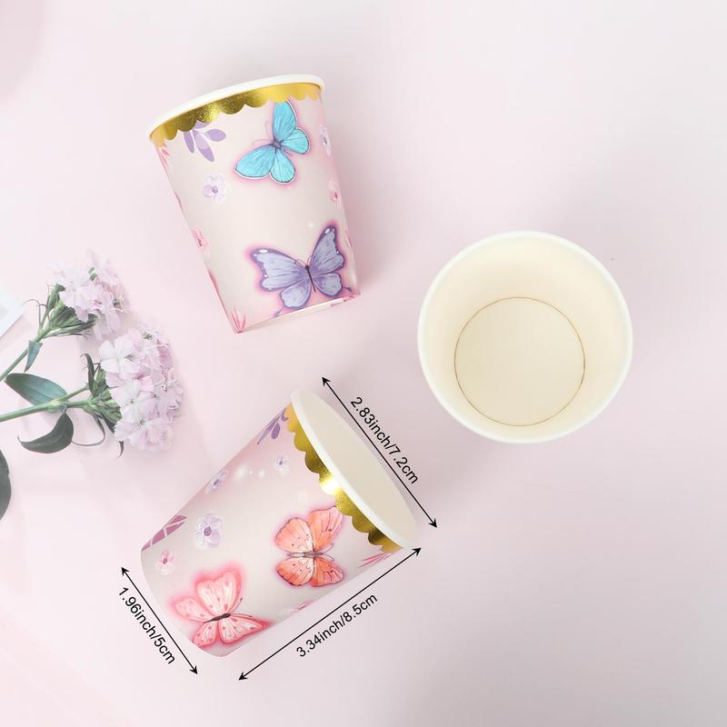 Product Introduction of Butterfly Pattern Disposable Paper Cup, 24pcs 9oz Disposable Paper Cup, Party Supplies for Home 12