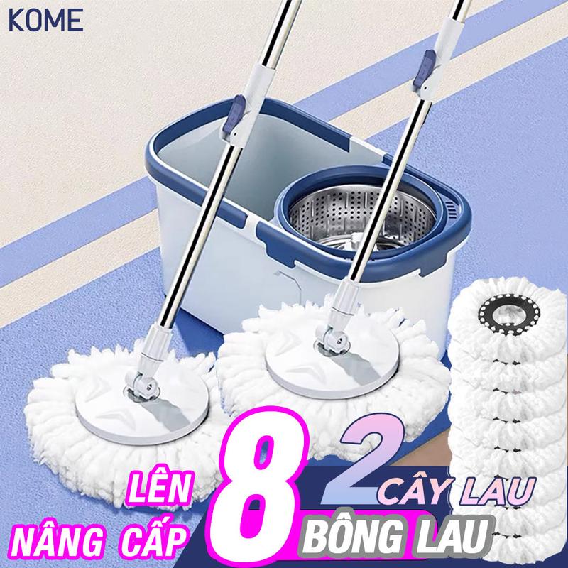 KUMALL Bộ Chổi Lau Nhà Xoay 360 Độ Cao Cấp Mới Gồm 1 Chậu Giăt 2 Cây Lau 8 Bông Lau SPINMOP A8