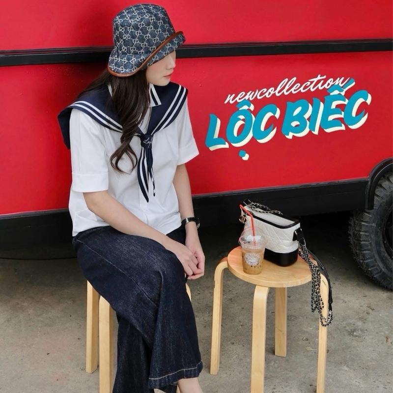 LÀ EM | Áo Lộc Biếc - Áo sơ mi kèm khăn, chất liệu mềm mịn mát không nhăn