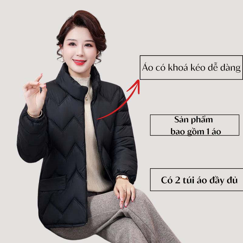 Product Introduction of Áo khoác trung niên nữ, áo phao sóng mẹ giữ ấm với chất liệu trần bông giữa Women Jacket 6