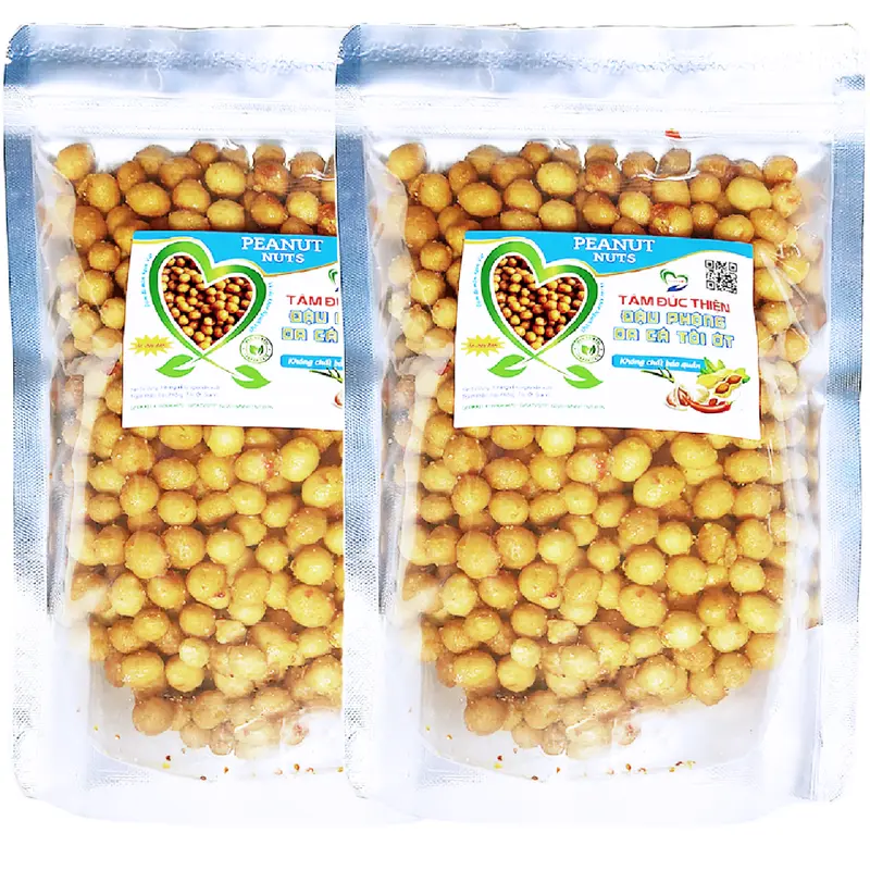 Combo 1KG 2 Vị Tự Chọn: Đậu Phộng Da Cá Tỏi Ớt và Da Cá Cốt Dừa Tâm Đức Thiện 2 Túi ZIP Trắng 500GR đồ ăn vặt Snack Nuts Cay Food đậu  phộng 2
