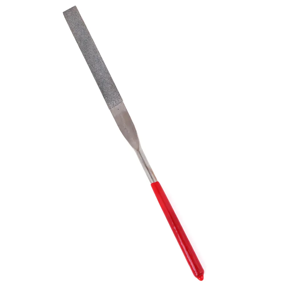 1 Pcs 180mm Long Art Craft Flat Diamond File Grinding Tool Red Silver Tone