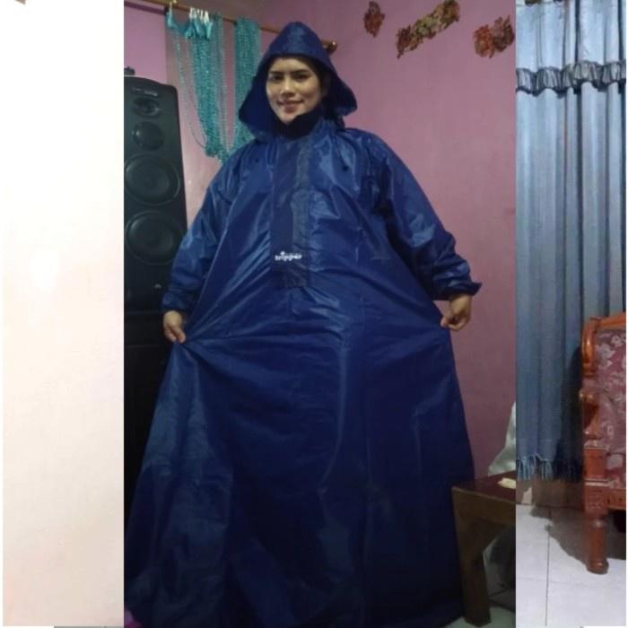 Jas Hujan Gamis Wanita atau Pria Ukuran Besar - navy 3
