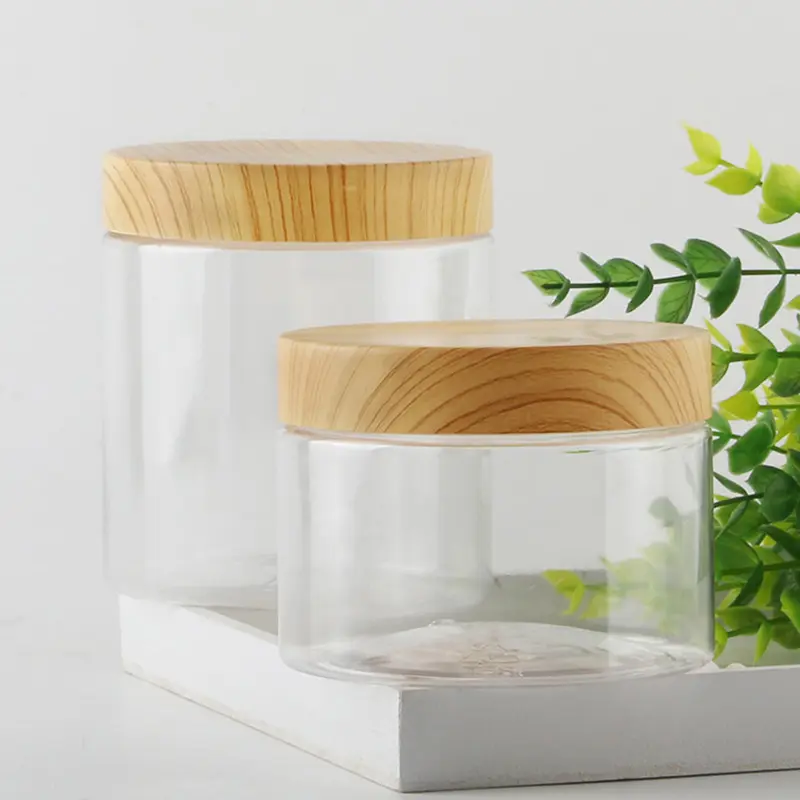 Hộp đựng lọ trong suốt, Rỗng, có nắp bằng nhựa giả gỗ, chai lưu trữ nhựa
