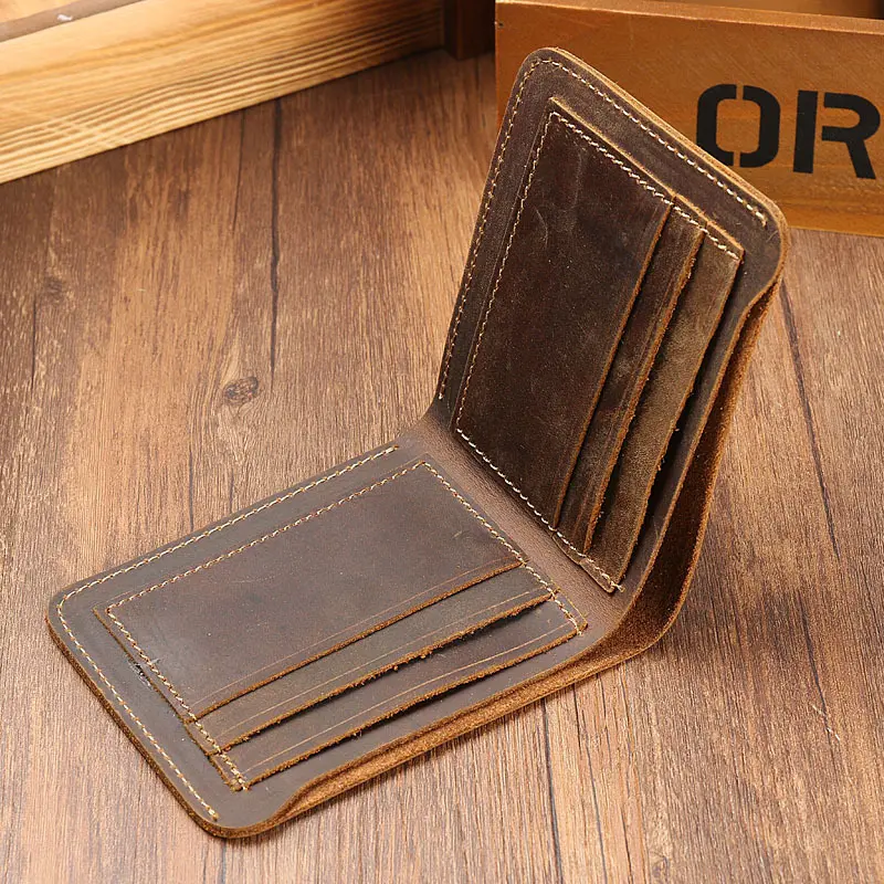 Men First Layer Cowhide Leather Men Casual Style Short Wallet Men Wallet Premium Genuine Leather Dompet Kulit Bags Card Coklat Pocket Brown Color Wallet Original Leather Wallet