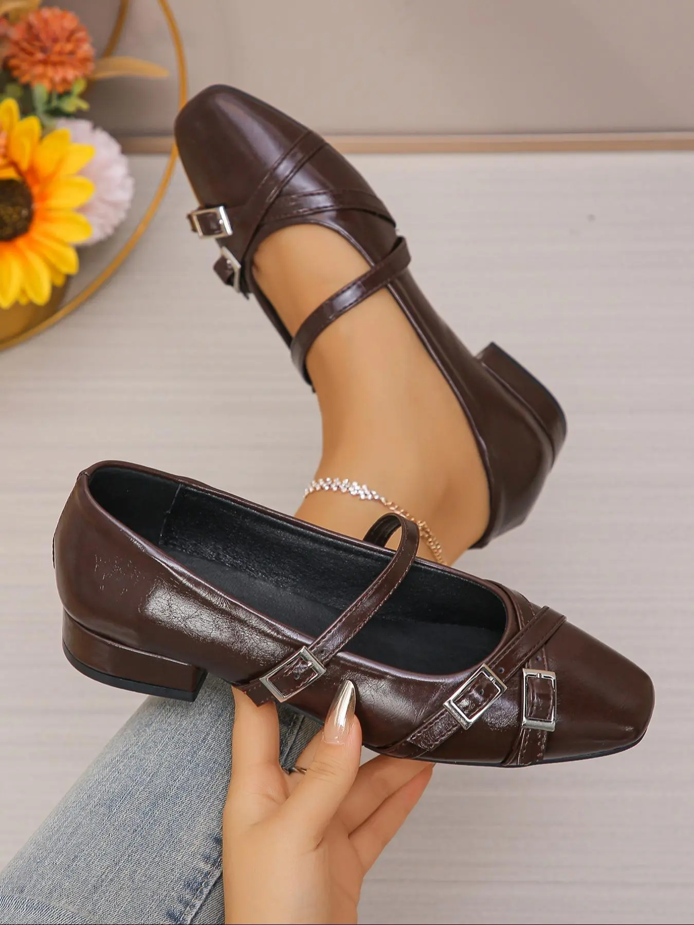 Women's Fashionable Solid Color Ballet Flats, Casual Comfortable Buckle Design Dance Shoes for Daily Wear, Lightweight Breathable Shoes for Women & Girls