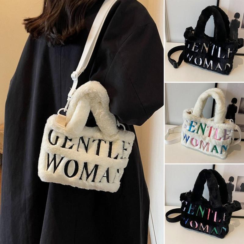Product Introduction of Large Capacity Shoulder Bags Stylish Plush Letter Painted Messenger Bag Tote Bags for Birthday Gifts 11