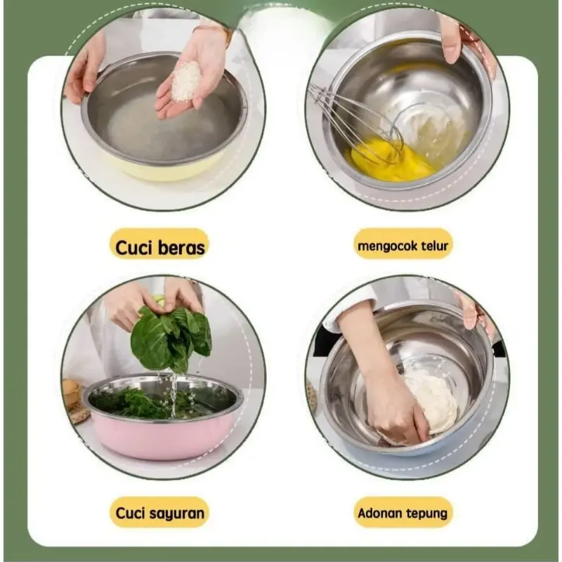 Paket Baskom Stainless 5 Warna / Baskom Panci Sayur multifungsi Stainless Anti Karat Steel Wadah 3