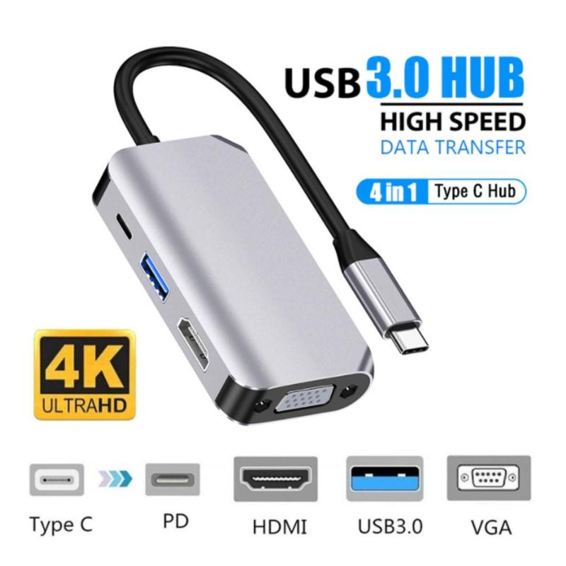 Type C USB 3.0 Hub to HDMI VGA Adapter Hub with 4K 1080P 3.0 PD Charging Port Compatible with Laptop